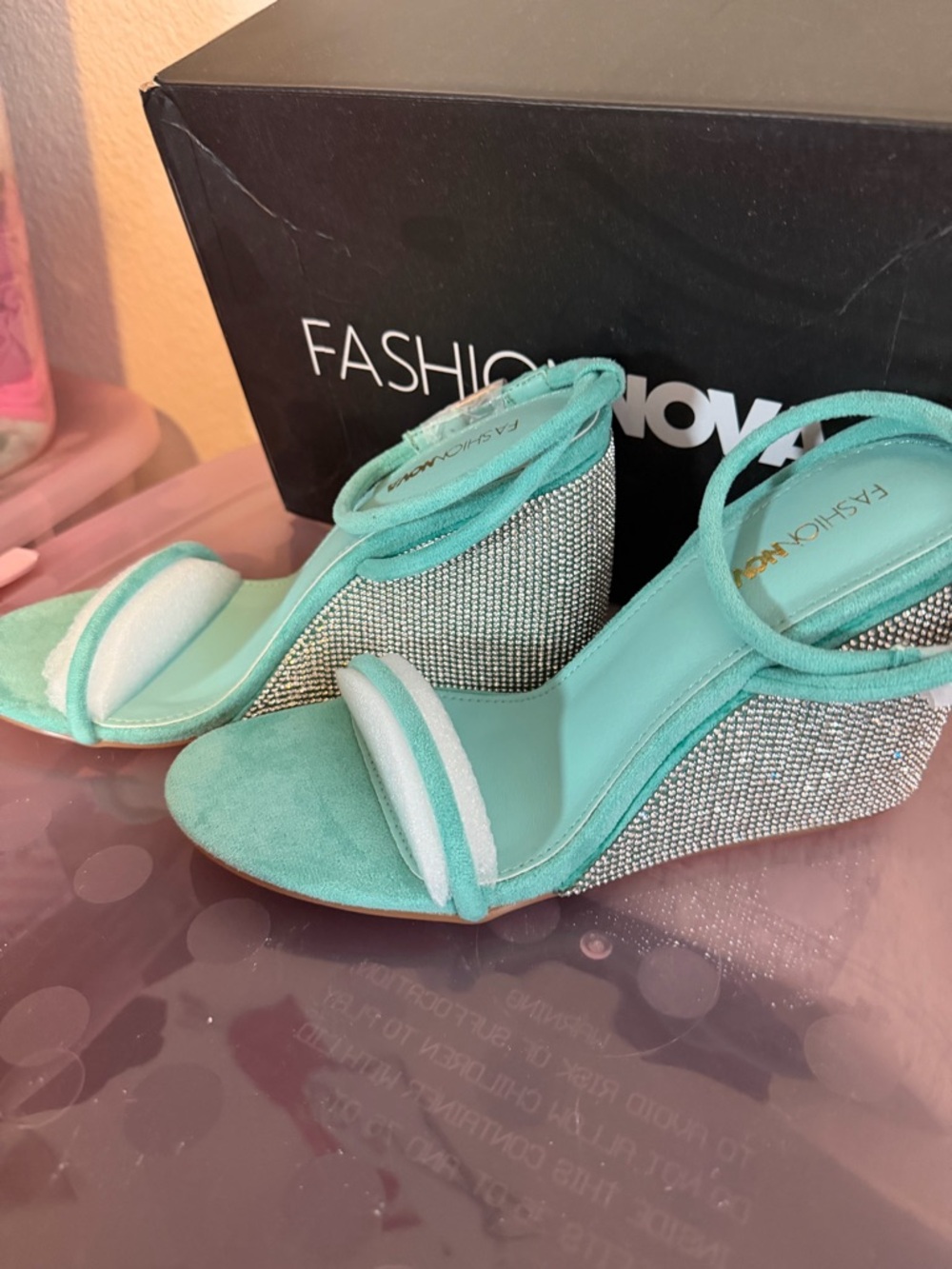 Aqua blue rhinestone wedges - Picture 5 of 7